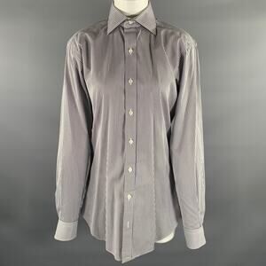 HAMILTON Size S Off White Blue & Brown Stripe Cotton Long Sleeve Shirt
